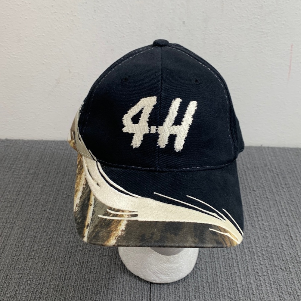 4-H Baseball Hat Mens OSFM Black Camo Strapback Cap Bretmor Headwear